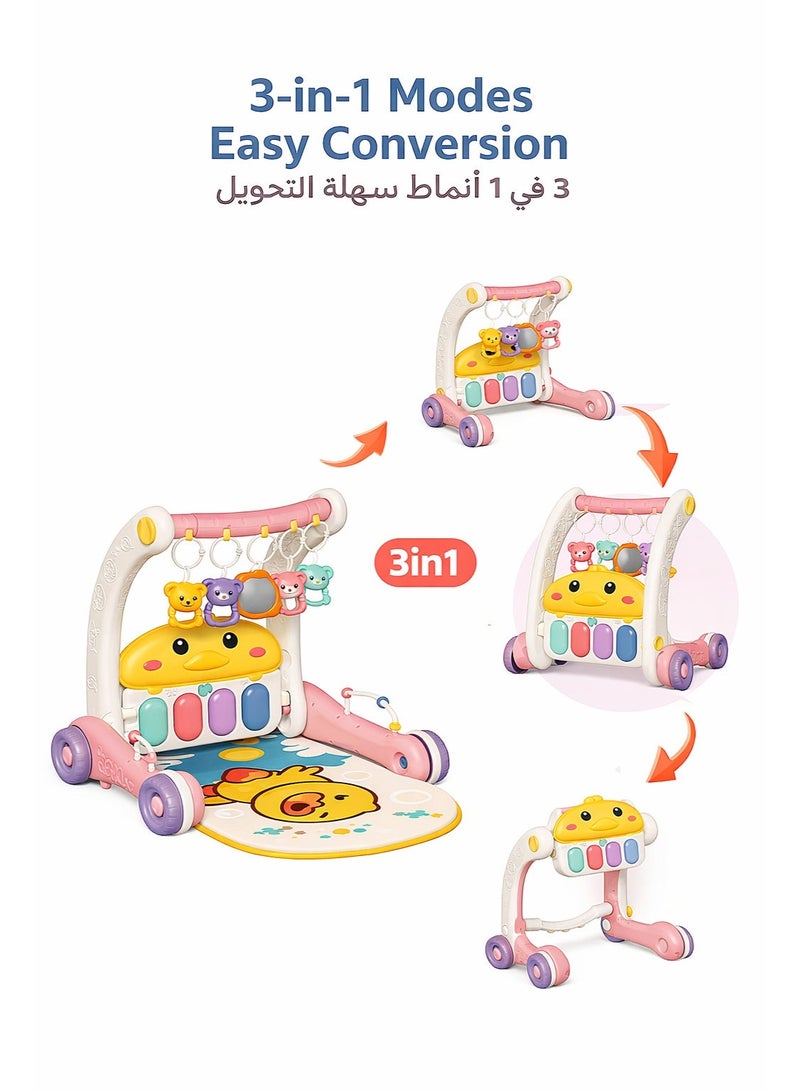 Bibi-inn 3-in-1 Baby Activity Gym & Kick Piano Walker (Pink Duck) – Play Mat, Push Walker, Light-Up Musical Piano with Hanging Toys - Image 5